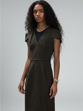 Classic V-Neck Sheath Dress in Dark Brown